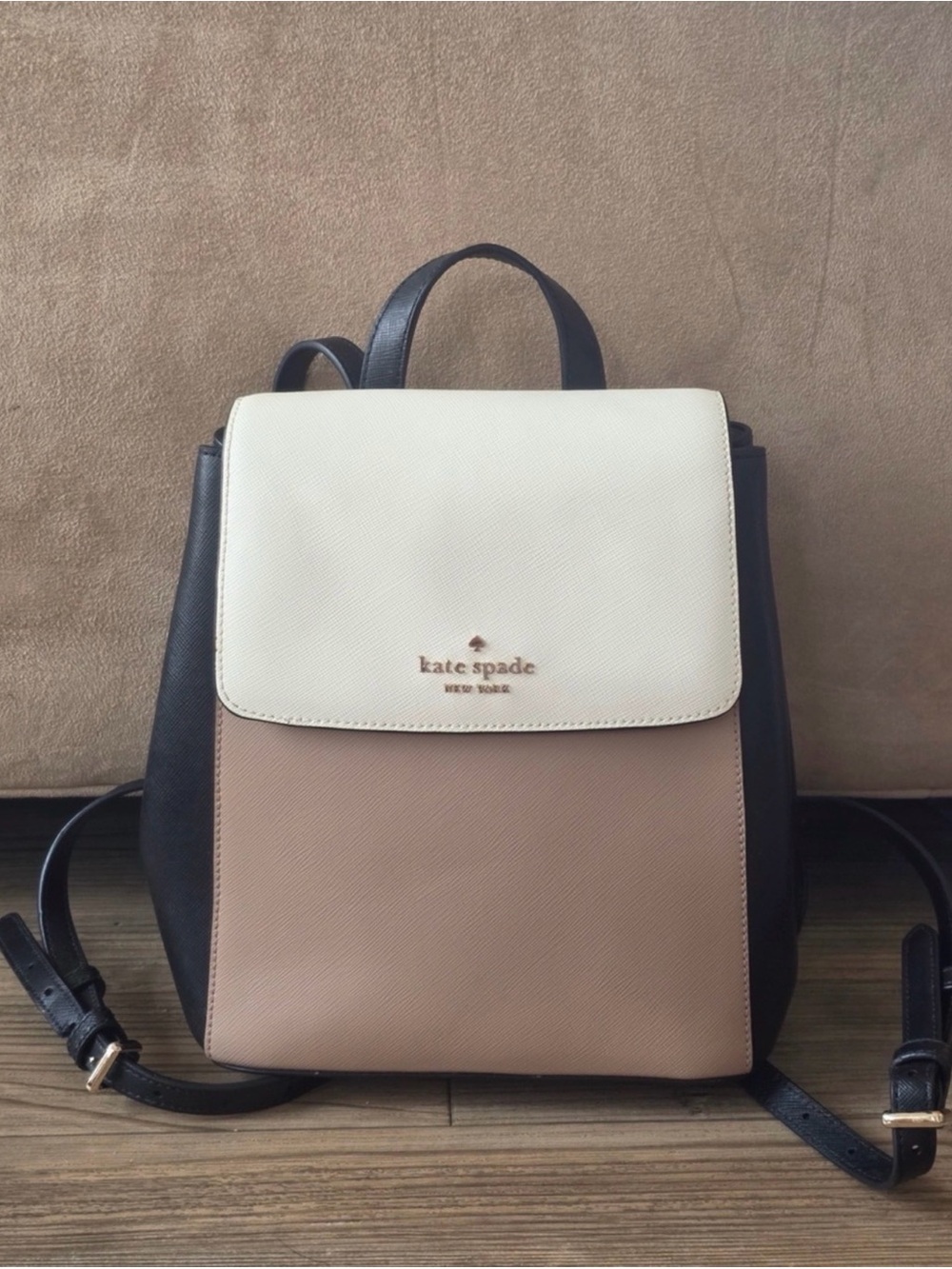 Kate Spade Two-Tone Cream, Blush & Black Backpack EUC